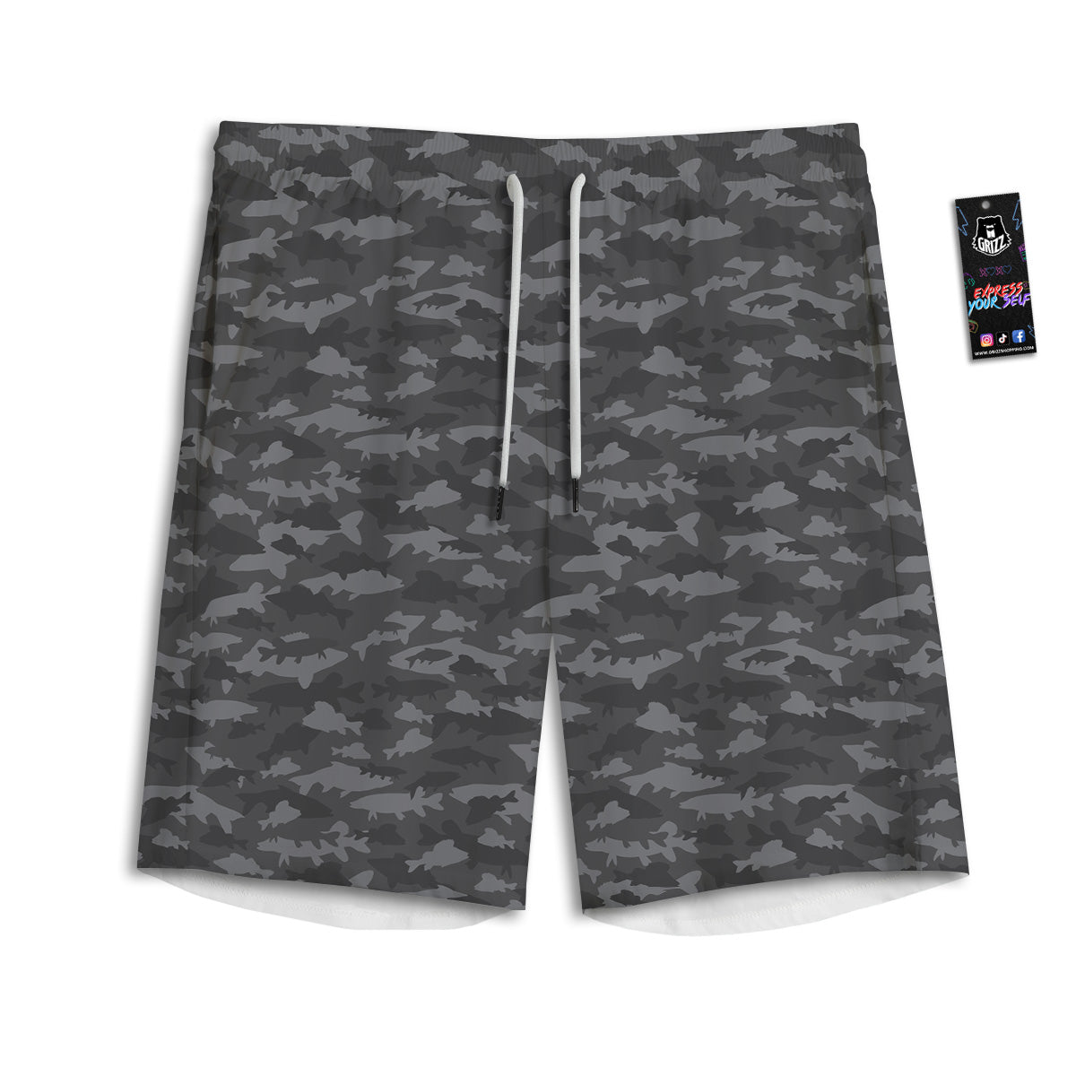 Fish Camouflage Grey Print Pattern Men's Athletic Shorts