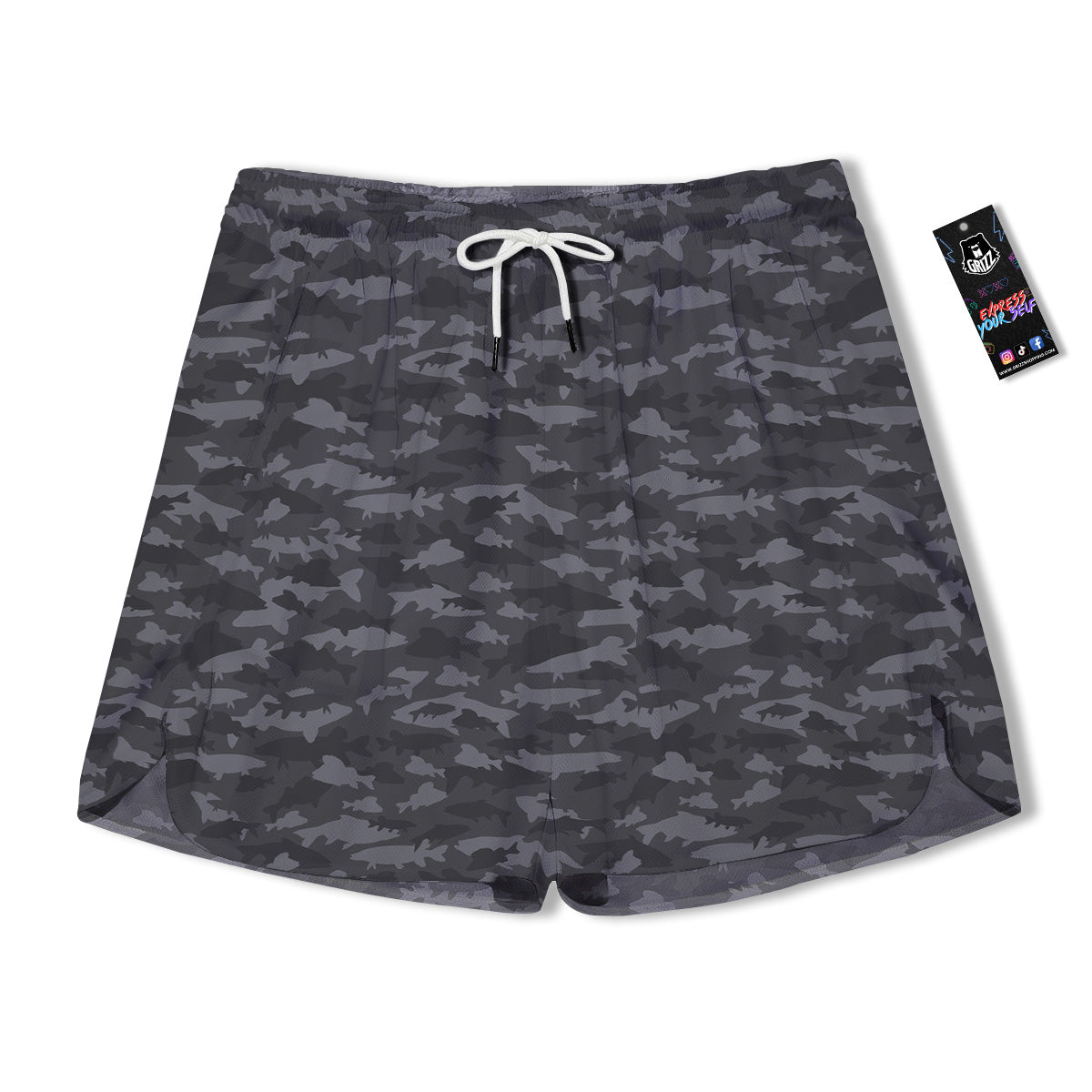 Fish Camouflage Grey Print Pattern Men's Running Shorts-grizzshop