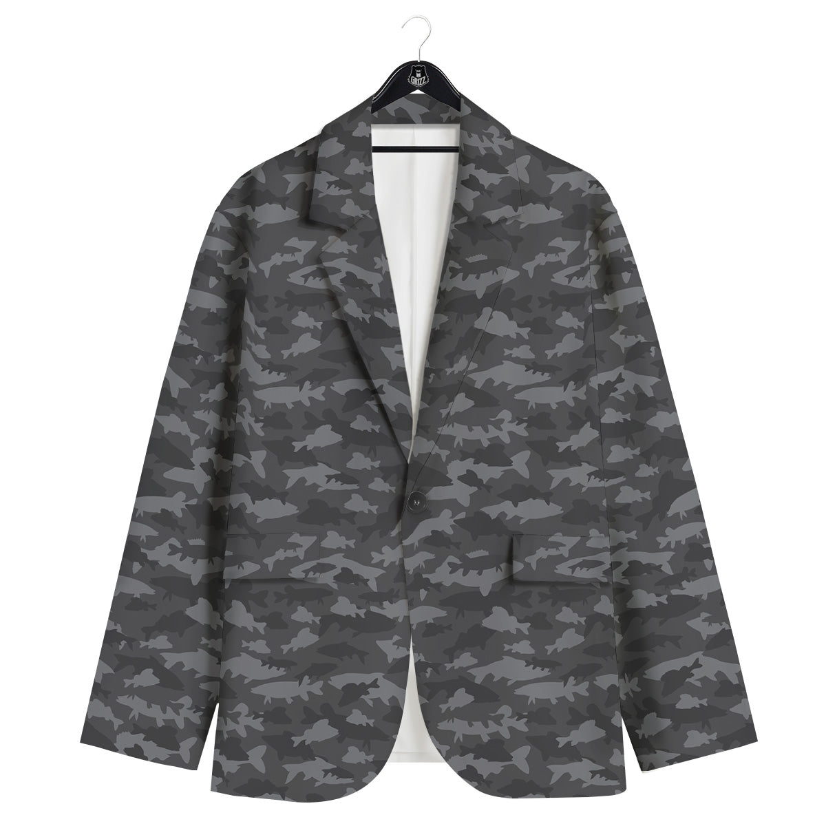 Fish Camouflage Grey Print Pattern Men's Sport Coat-grizzshop