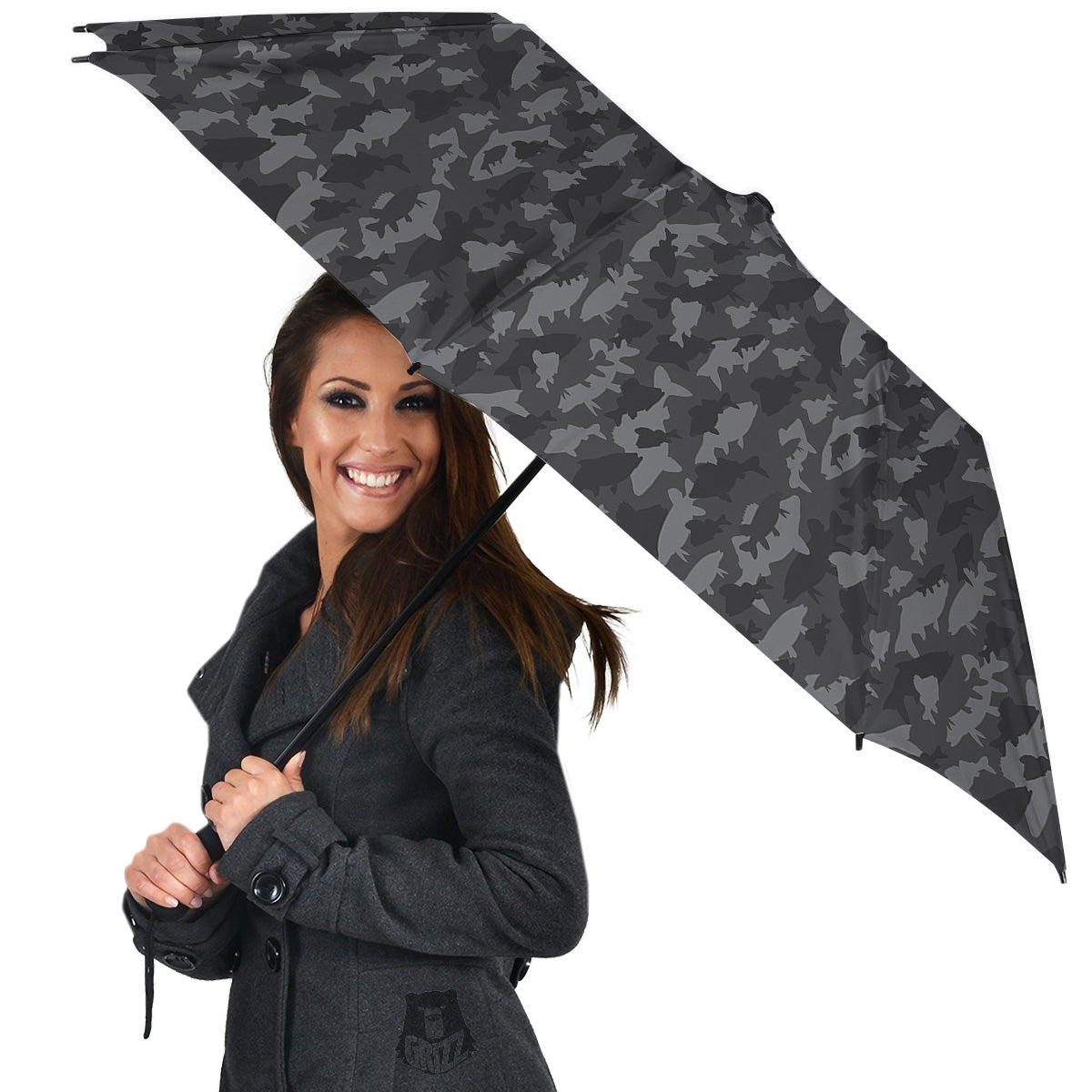 Fish Camouflage Grey Print Pattern Umbrella-grizzshop