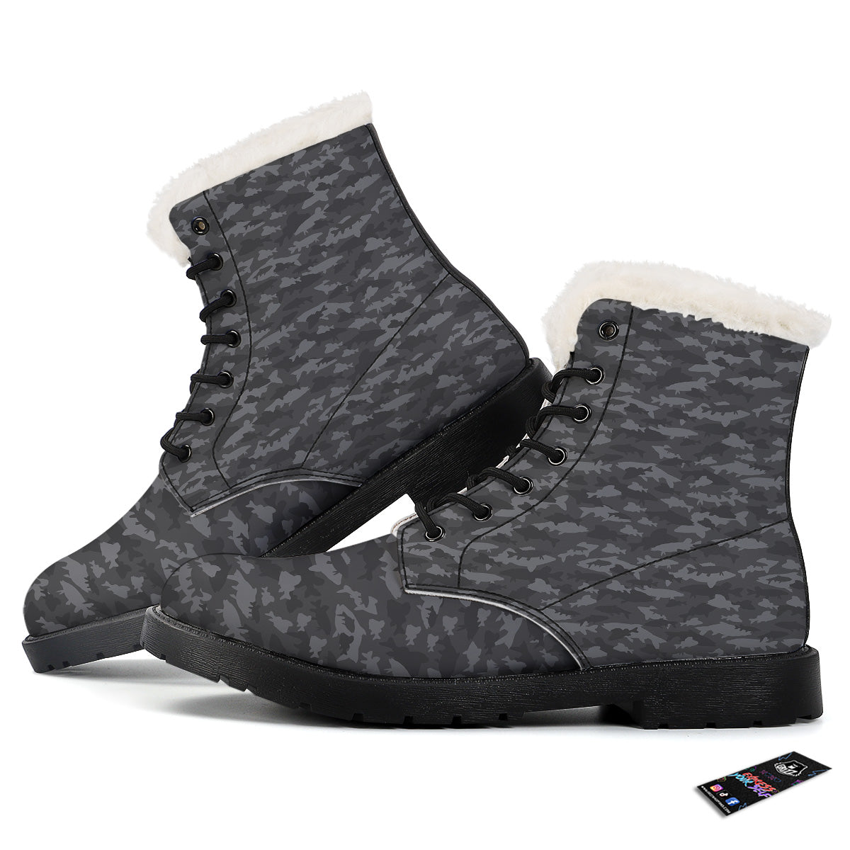 Fish Camouflage Grey Print Pattern Winter Boots-grizzshop