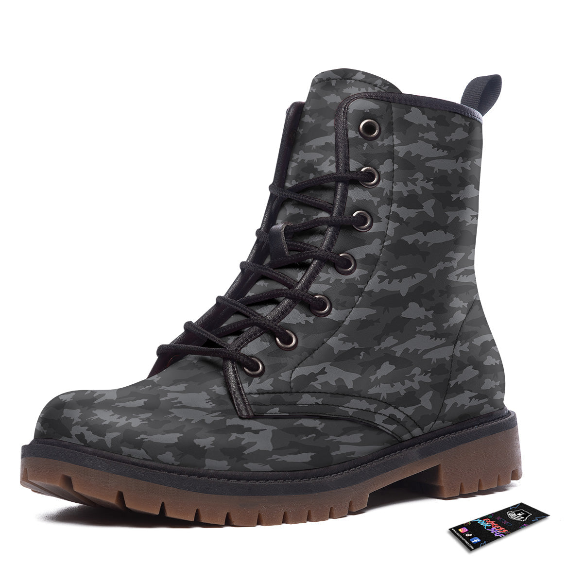 Fish Camouflage Grey Print Pattern Work Boots-grizzshop