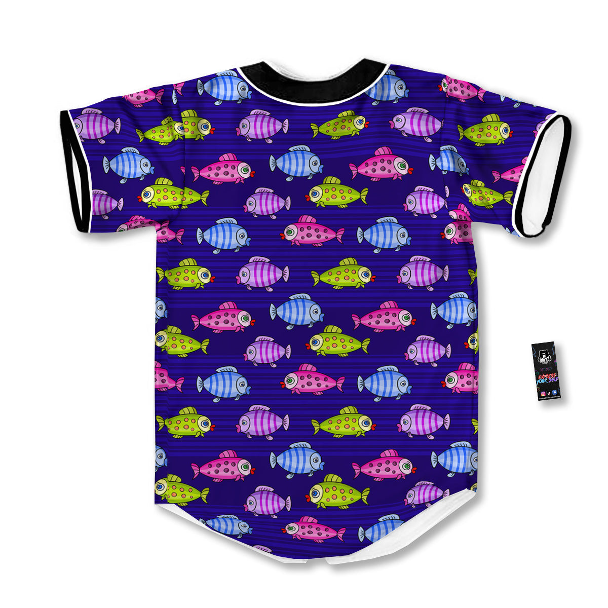 Fish Cartoon Print Pattern Baseball Jersey-grizzshop
