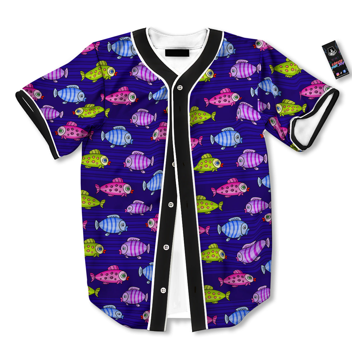 Fish Cartoon Print Pattern Baseball Jersey-grizzshop