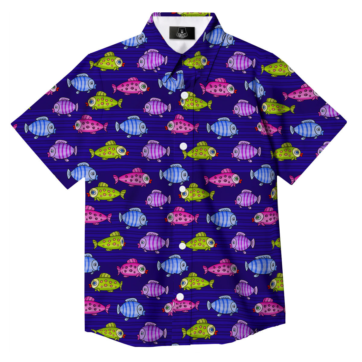Fish Cartoon Print Pattern Button Up Shirt-grizzshop