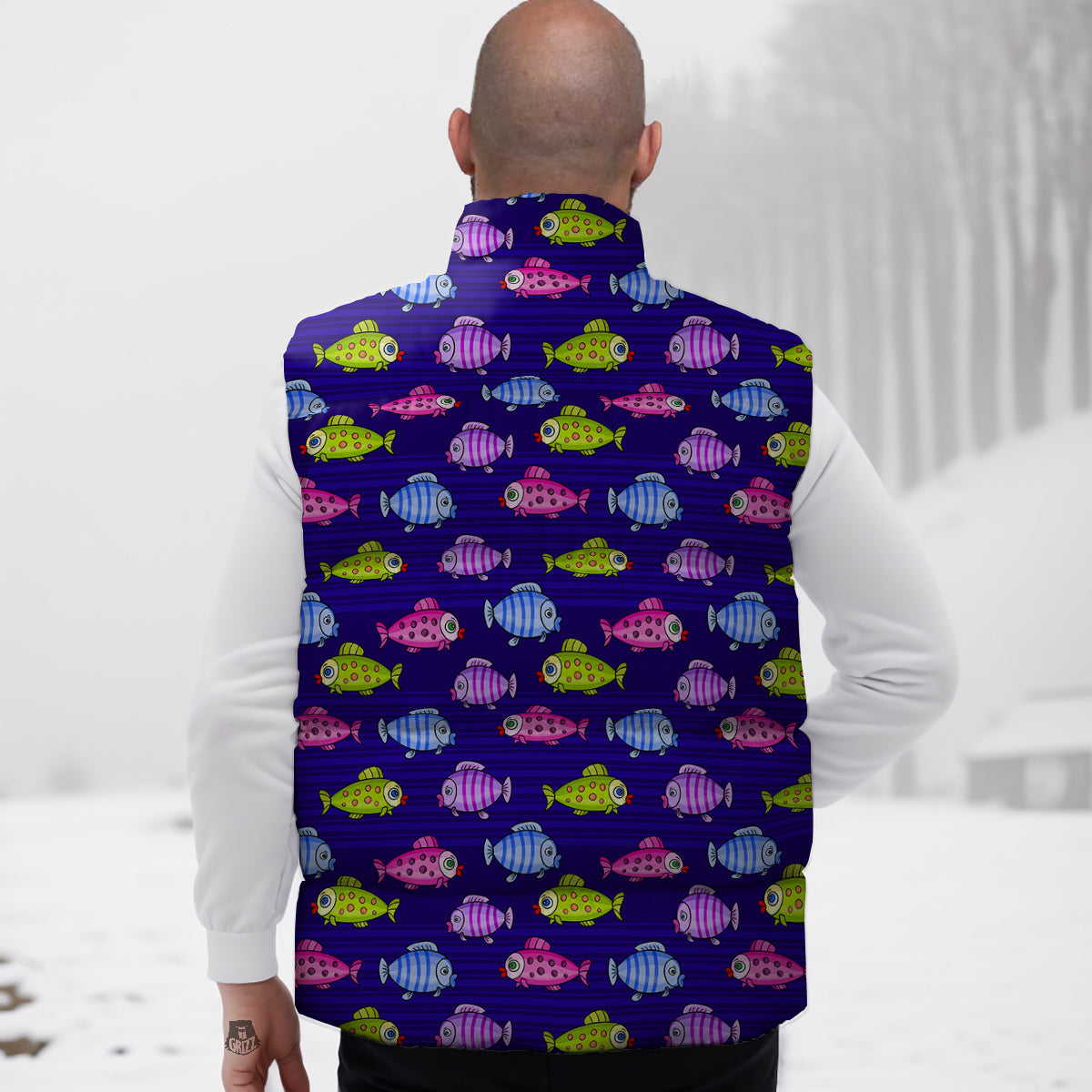 Fish Cartoon Print Pattern Down Vest