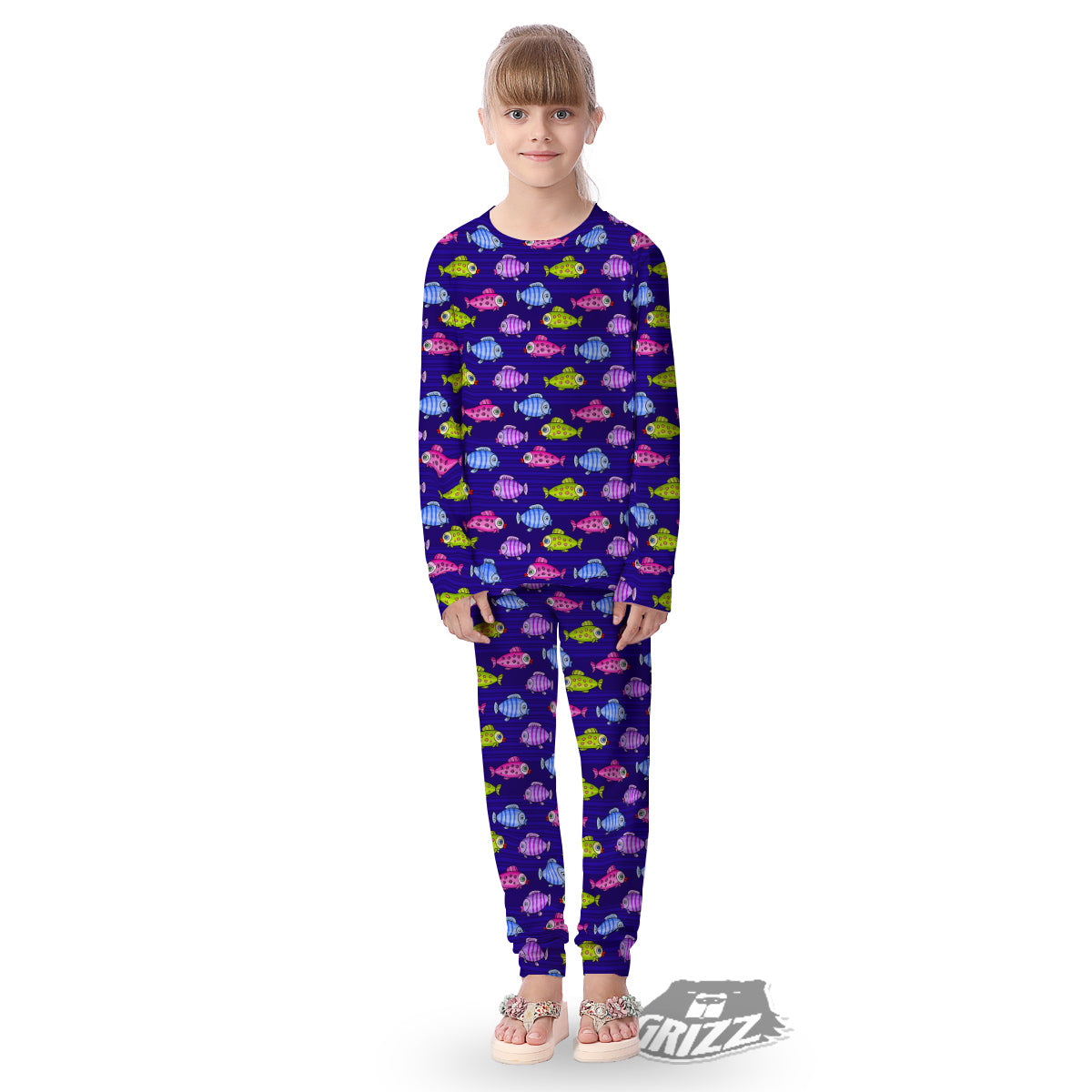 Fish Cartoon Print Pattern Kid's Pajamas-grizzshop