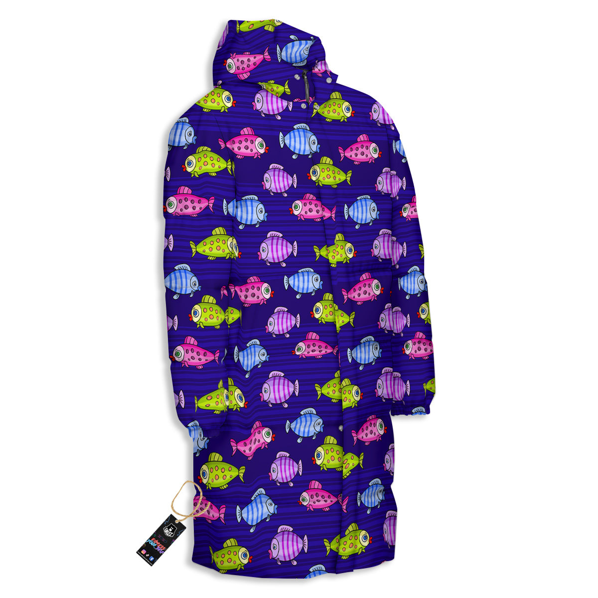Fish Cartoon Print Pattern Long Down Jacket-grizzshop