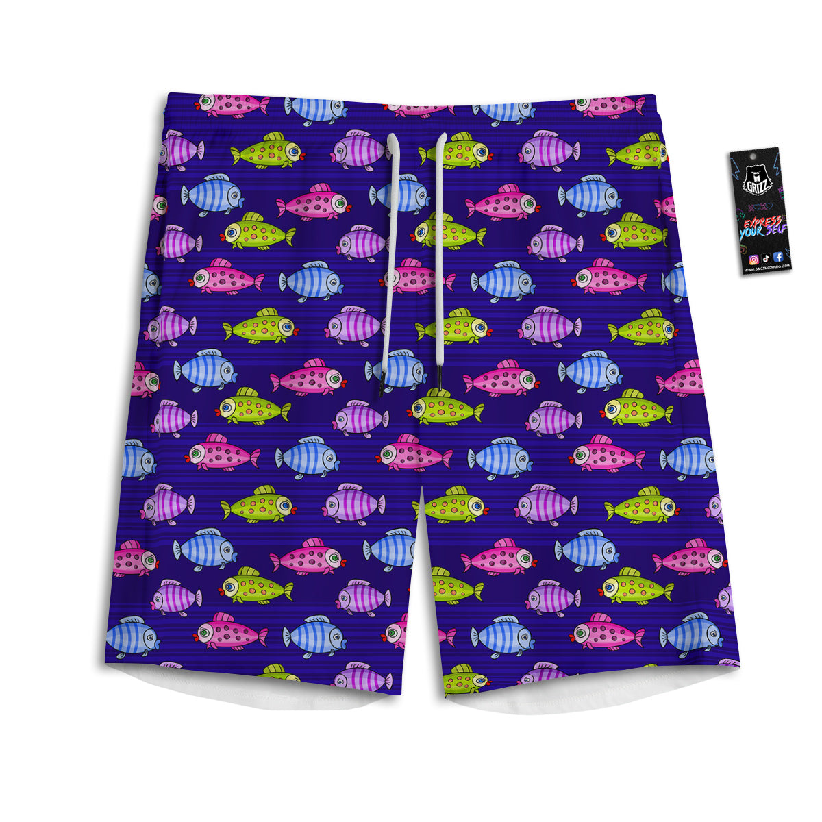 Fish Cartoon Print Pattern Men's Athletic Shorts