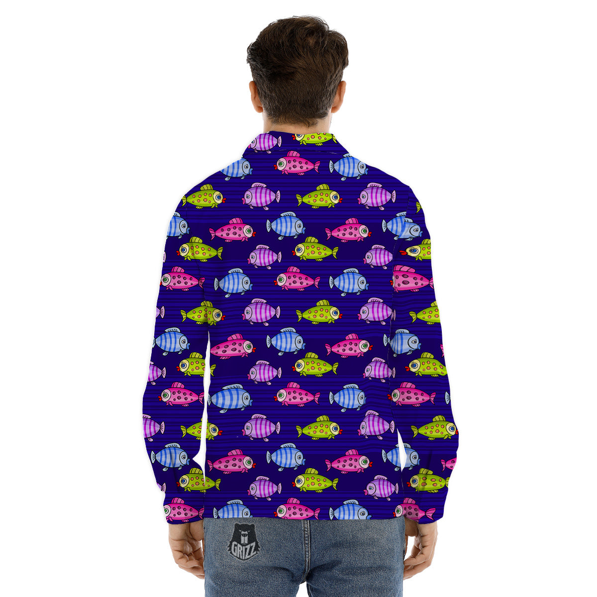 Fish Cartoon Print Pattern Men's Dress Shirts-grizzshop