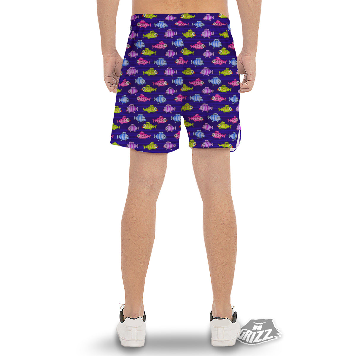 Fish Cartoon Print Pattern Men's Gym Shorts-grizzshop
