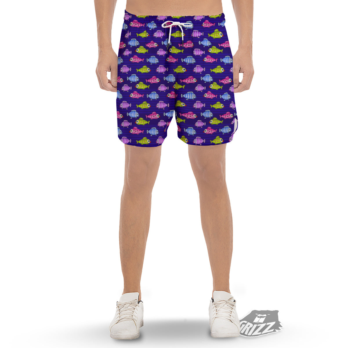 Fish Cartoon Print Pattern Men's Gym Shorts-grizzshop