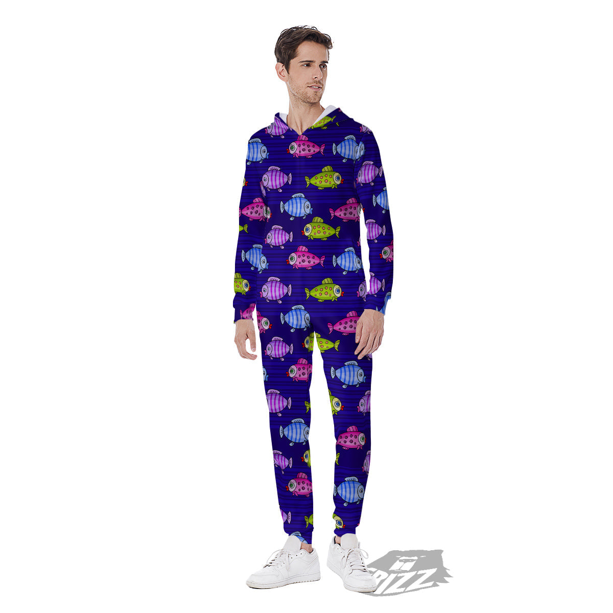 Fish Cartoon Print Pattern Men's Jumpsuit-grizzshop
