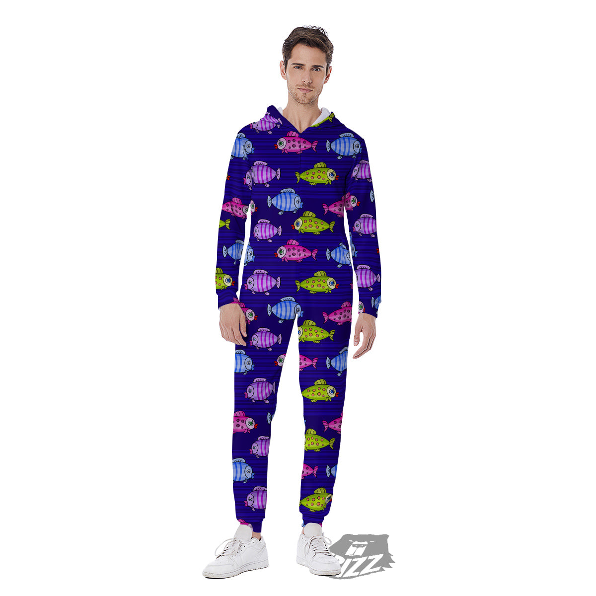 Fish Cartoon Print Pattern Men's Jumpsuit-grizzshop
