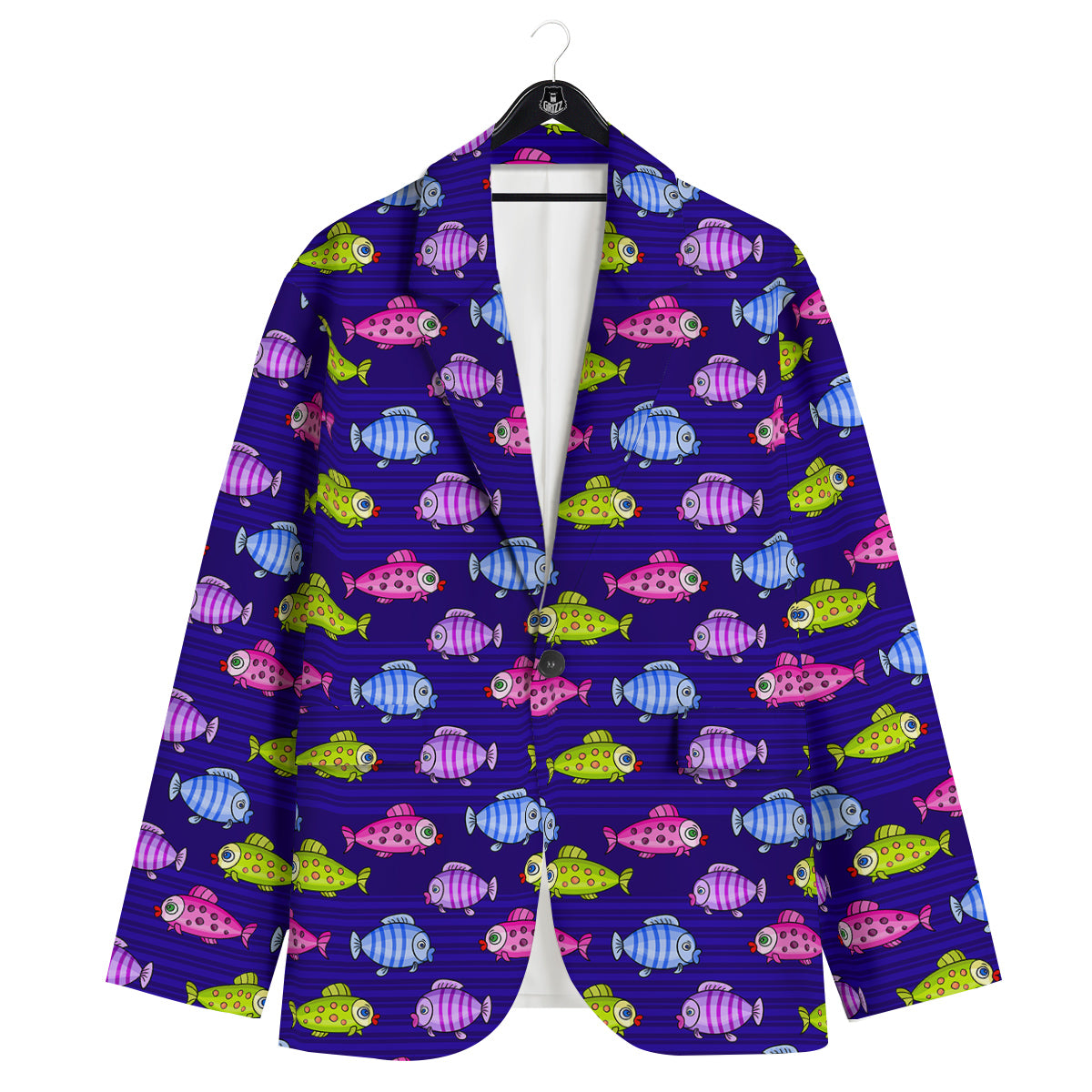 Fish Cartoon Print Pattern Men's Sport Coat-grizzshop
