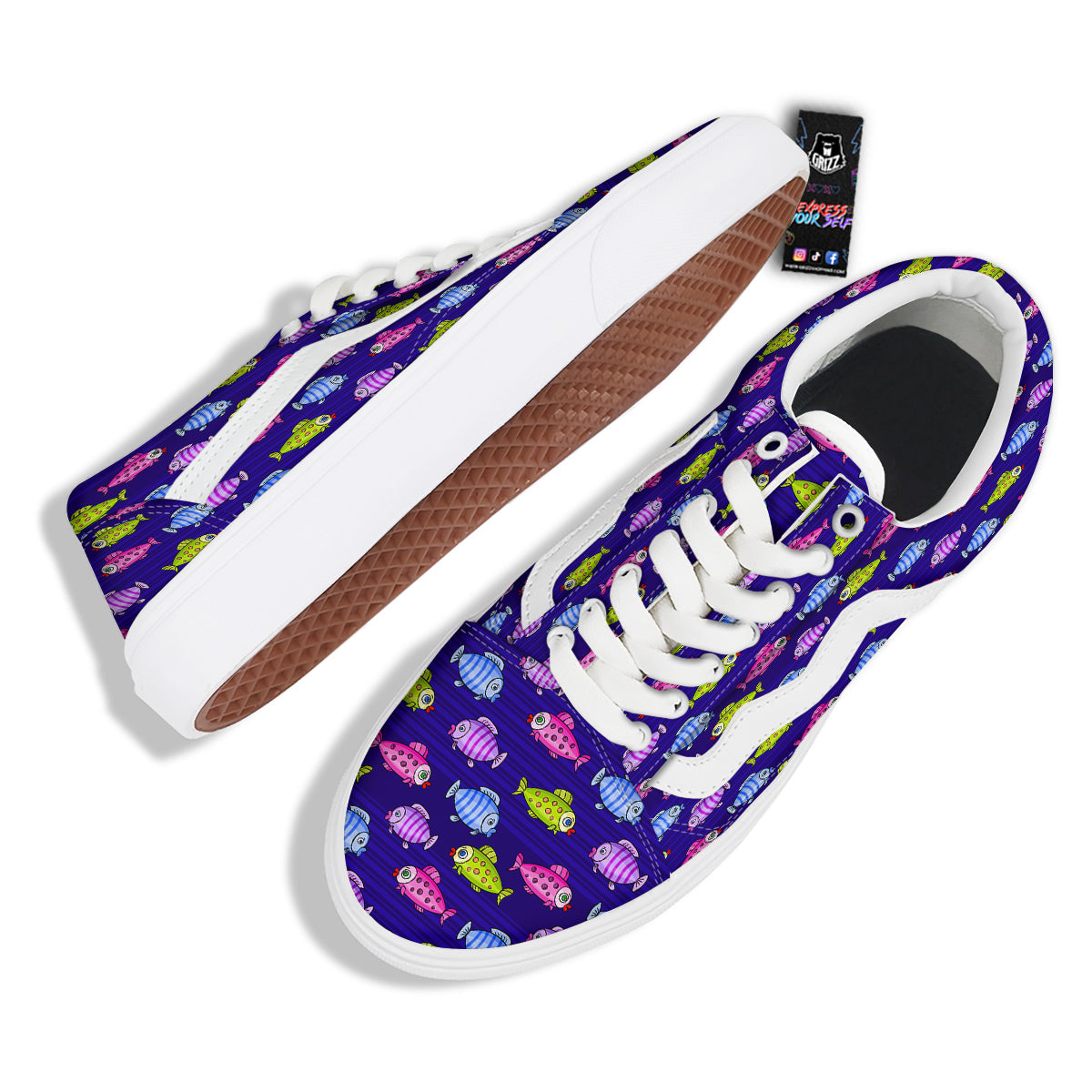 Fish Cartoon Print Pattern Skate Shoes-grizzshop