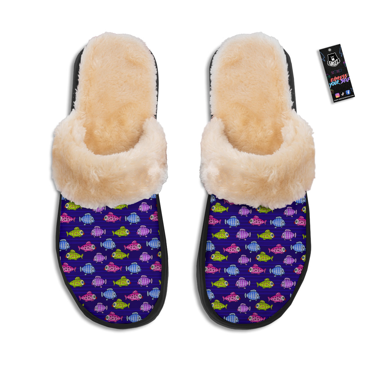 Fish Cartoon Print Pattern Slippers-grizzshop