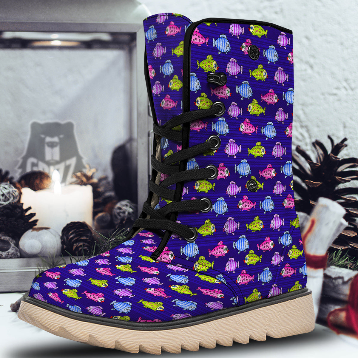 Fish Cartoon Print Pattern Snow Boots-grizzshop