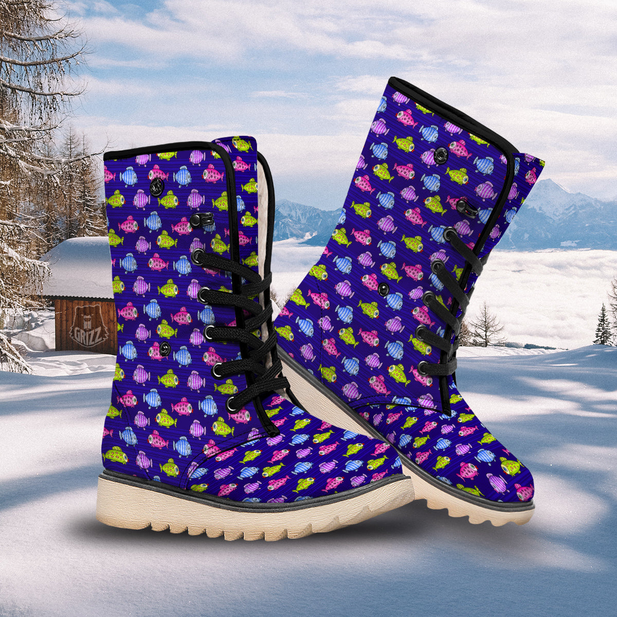 Fish Cartoon Print Pattern Snow Boots-grizzshop