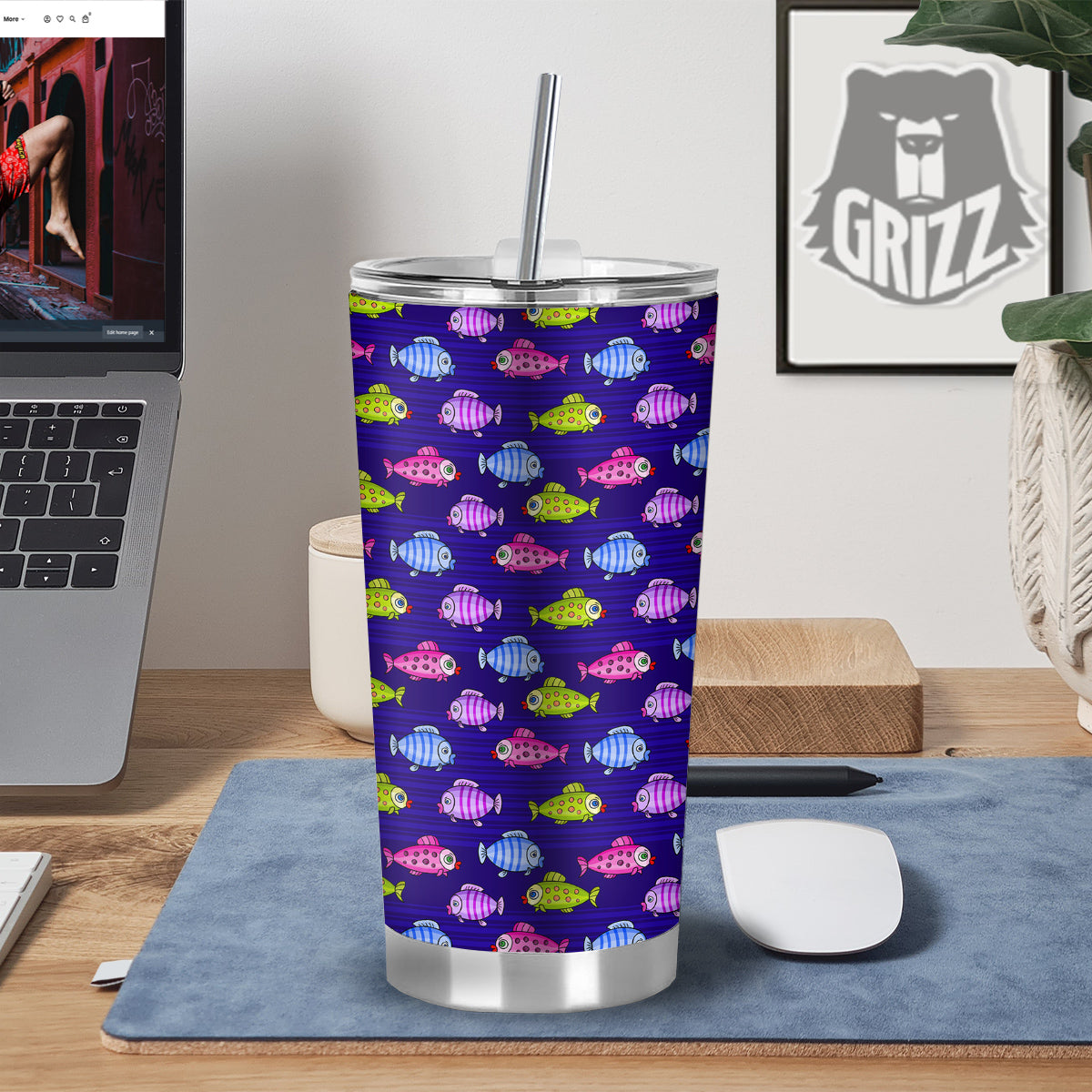 Fish Cartoon Print Pattern Tumbler-grizzshop