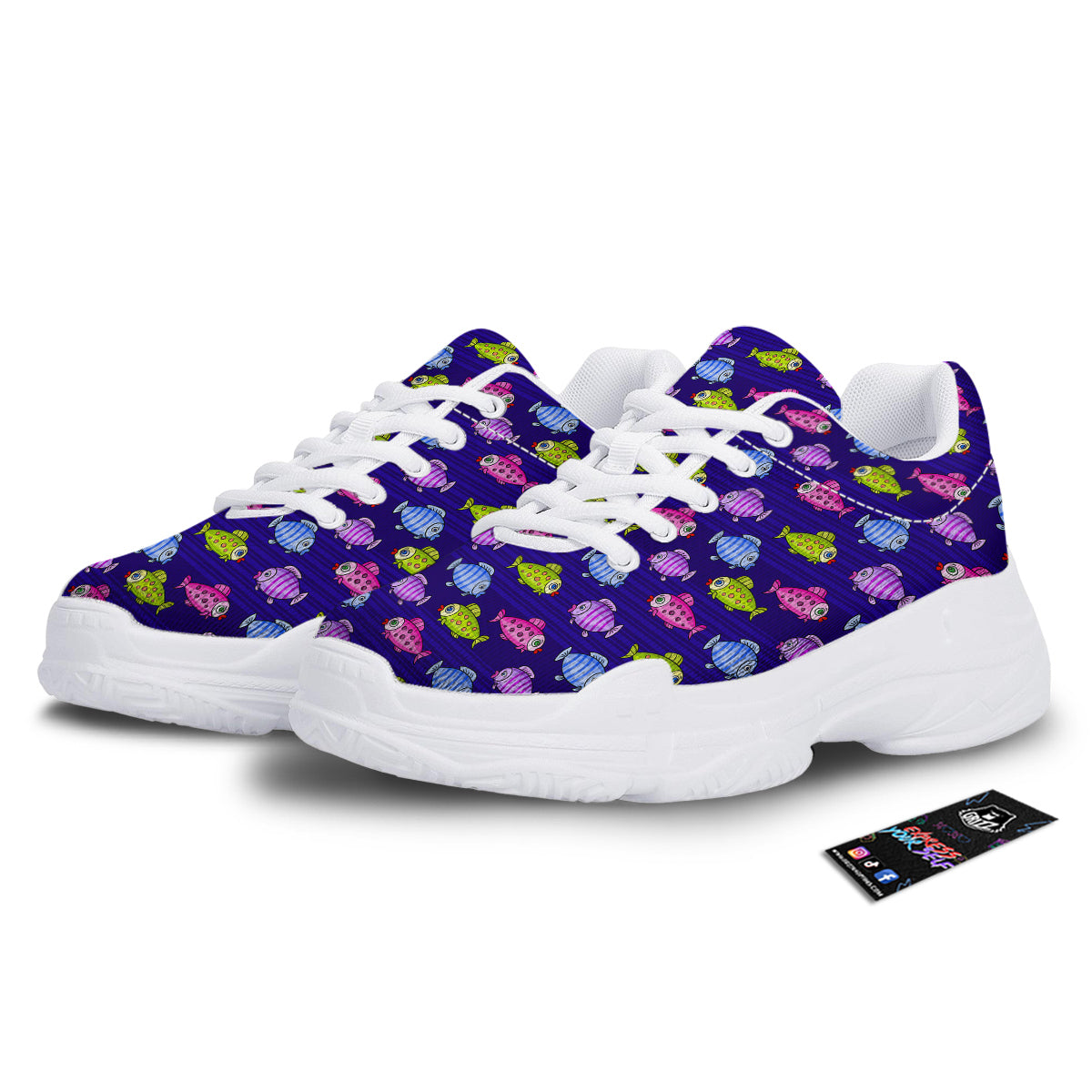 Fish Cartoon Print Pattern White Chunky Shoes-grizzshop