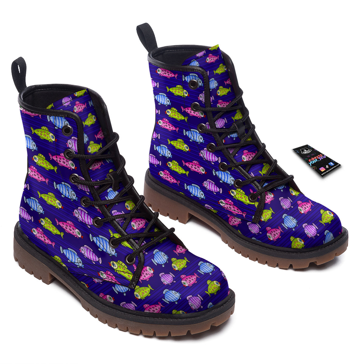 Fish Cartoon Print Pattern Work Boots-grizzshop