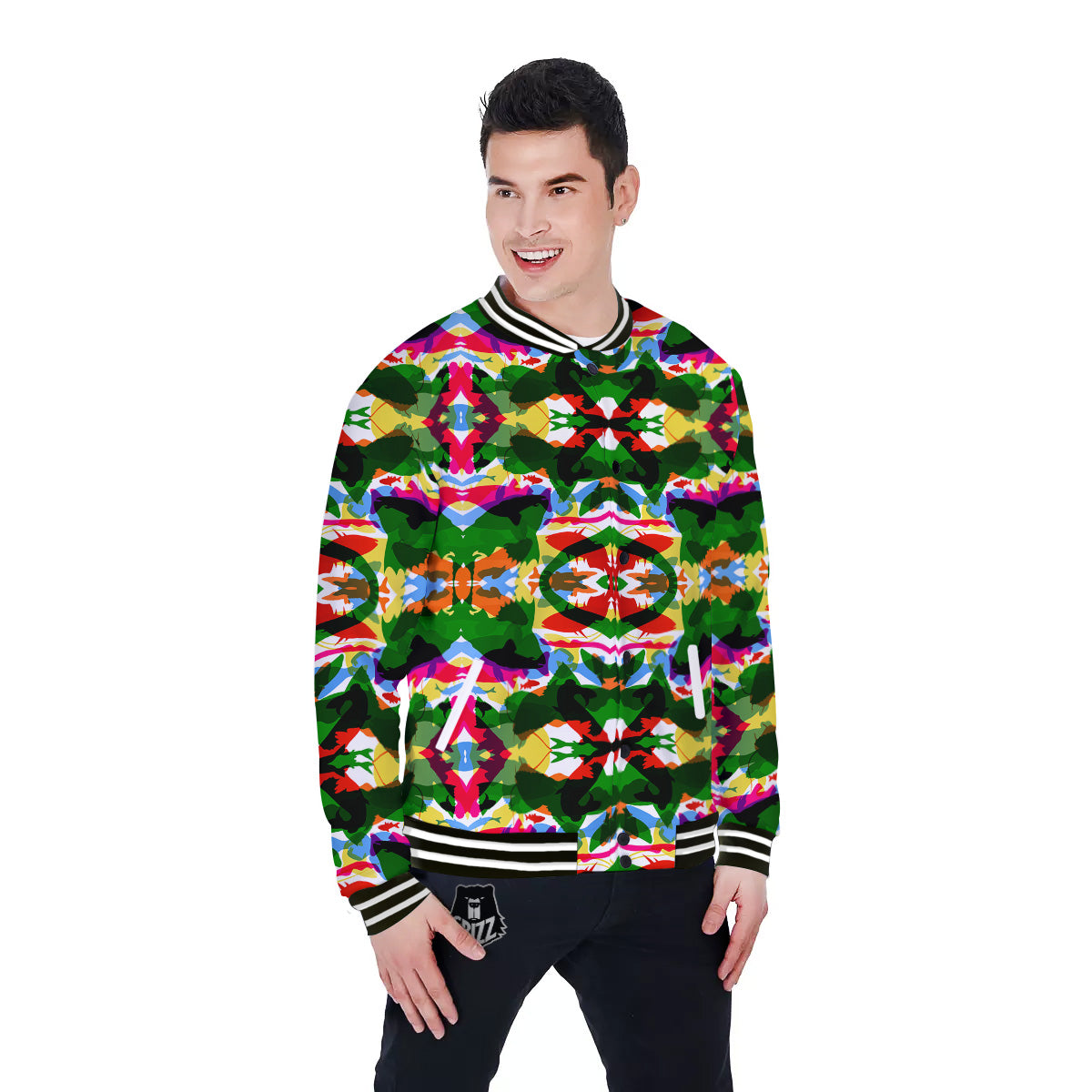 Fish Colorful Abstract Print Pattern Baseball Jacket-grizzshop