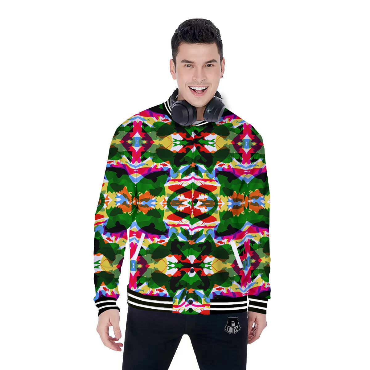 Fish Colorful Abstract Print Pattern Baseball Jacket-grizzshop