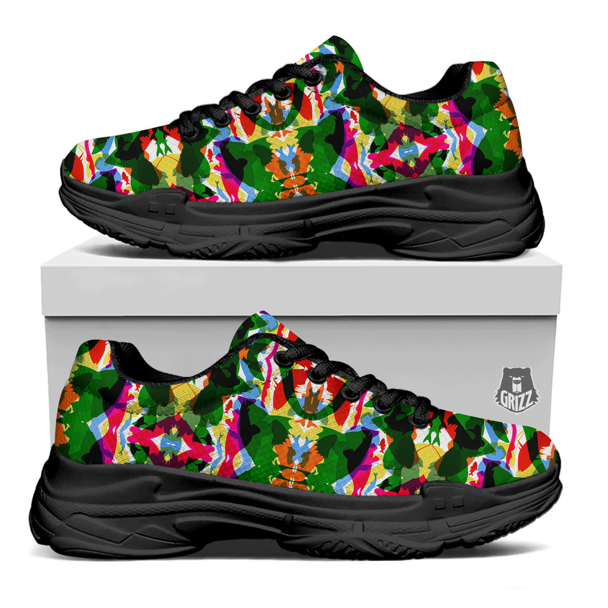 Fish Colorful Abstract Print Pattern Black Chunky Shoes-grizzshop