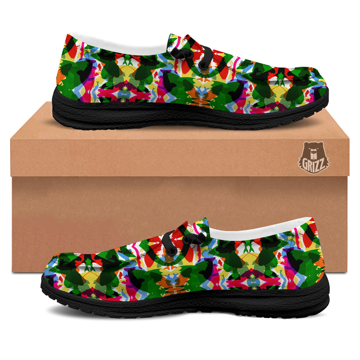 Fish Colorful Abstract Print Pattern Black Loafers-grizzshop