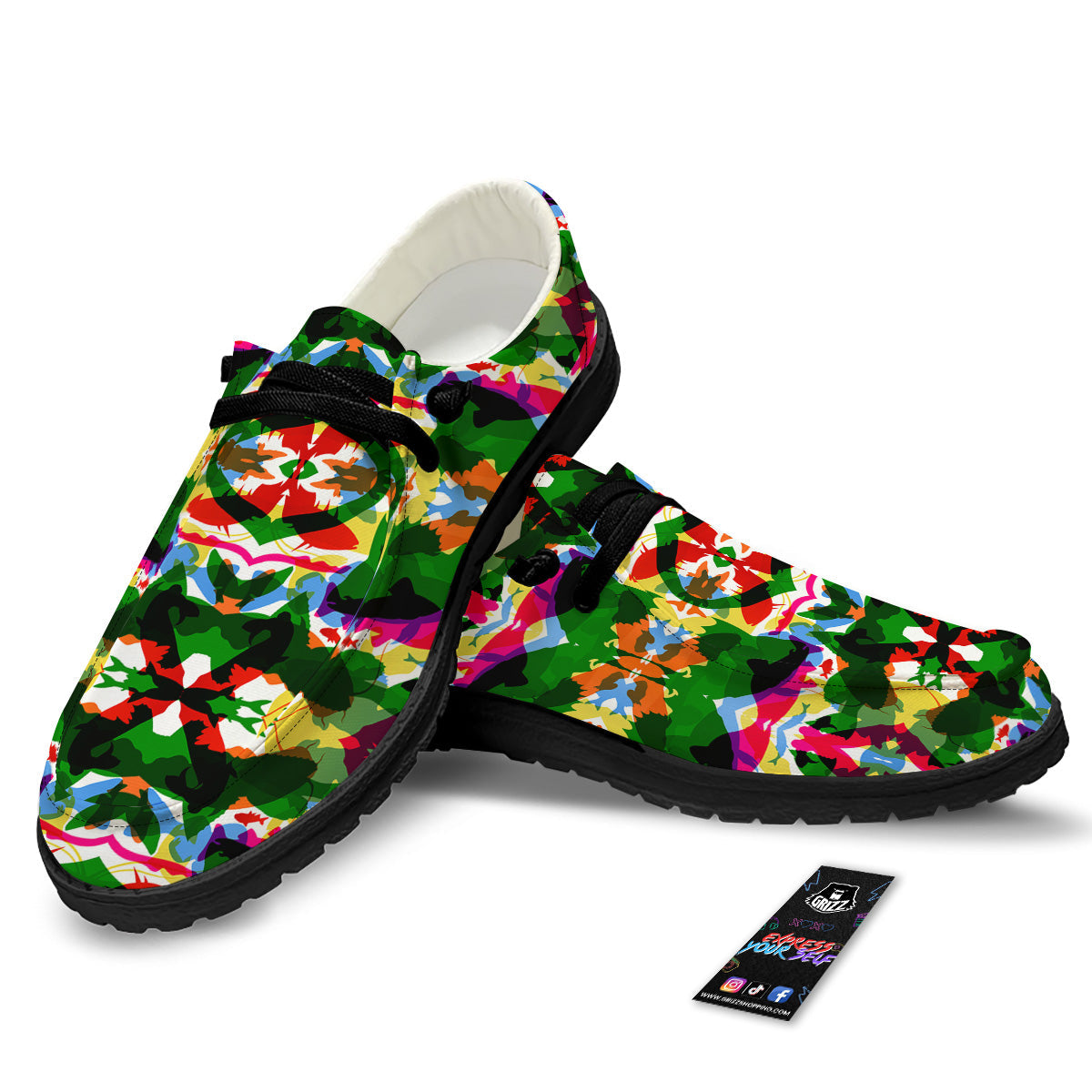 Fish Colorful Abstract Print Pattern Black Loafers-grizzshop