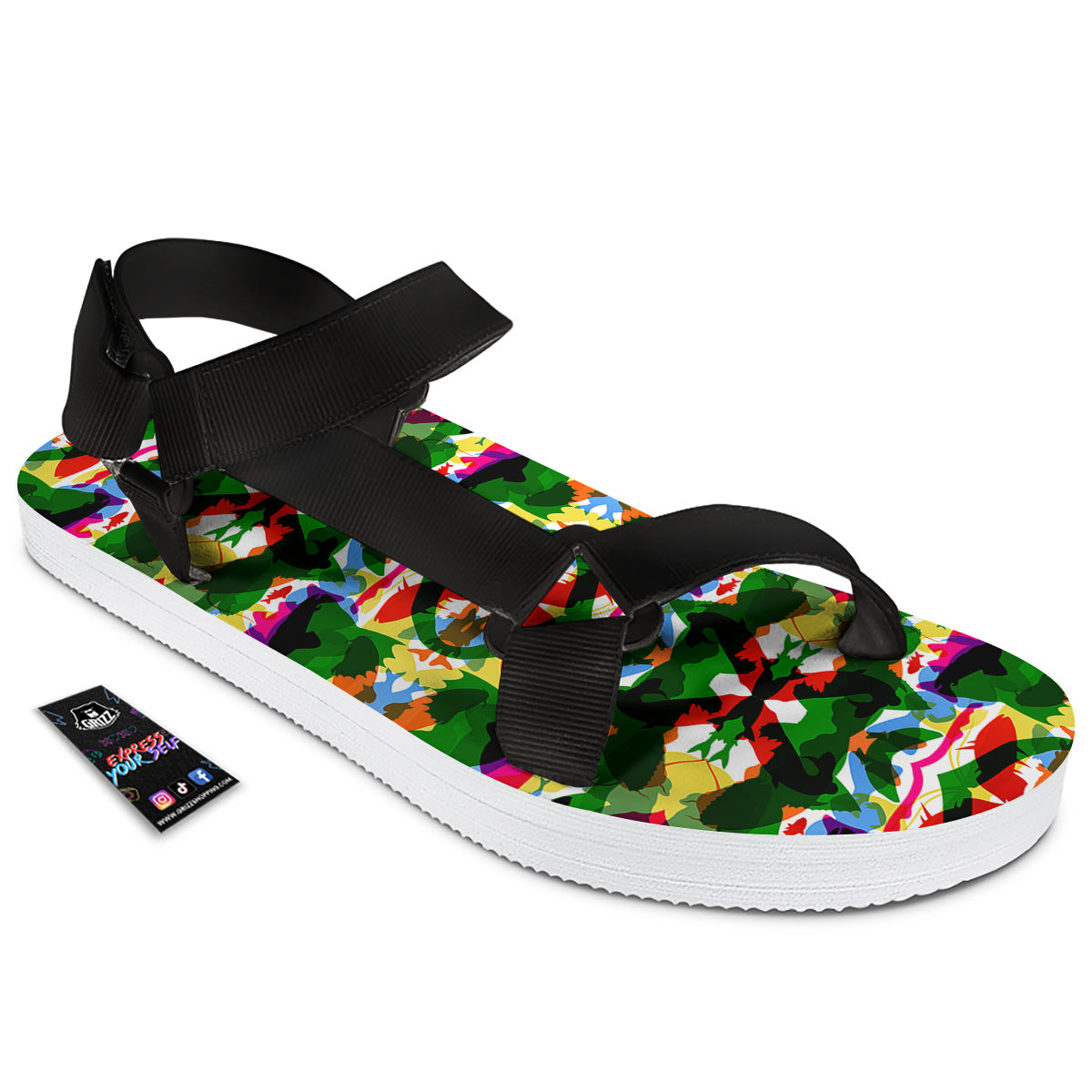 Fish Colorful Abstract Print Pattern Black Open Toe Sandals-grizzshop