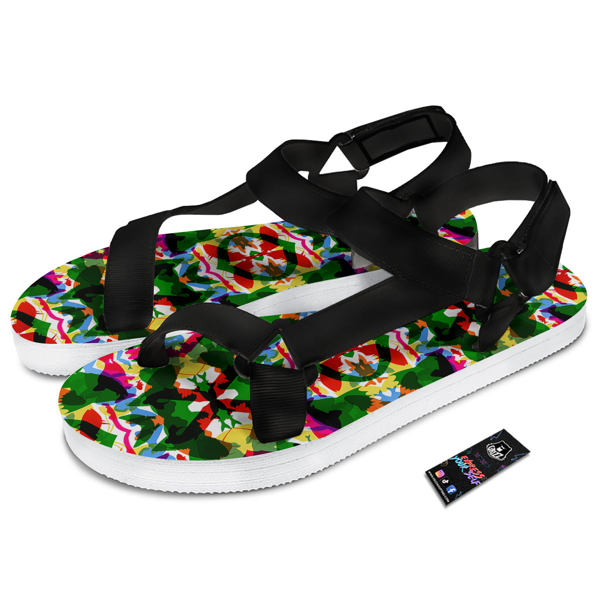 Fish Colorful Abstract Print Pattern Black Open Toe Sandals-grizzshop
