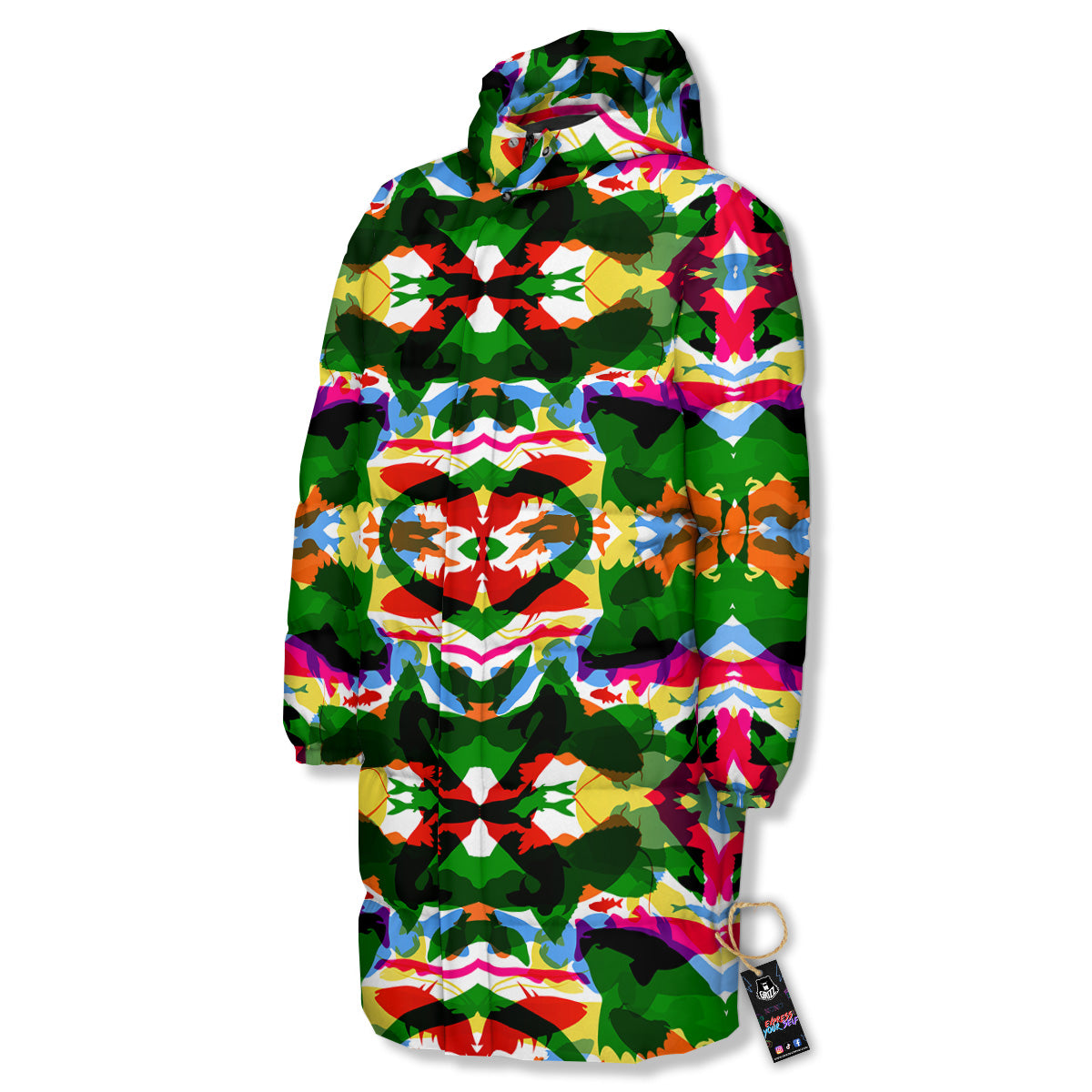 Fish Colorful Abstract Print Pattern Long Down Jacket-grizzshop