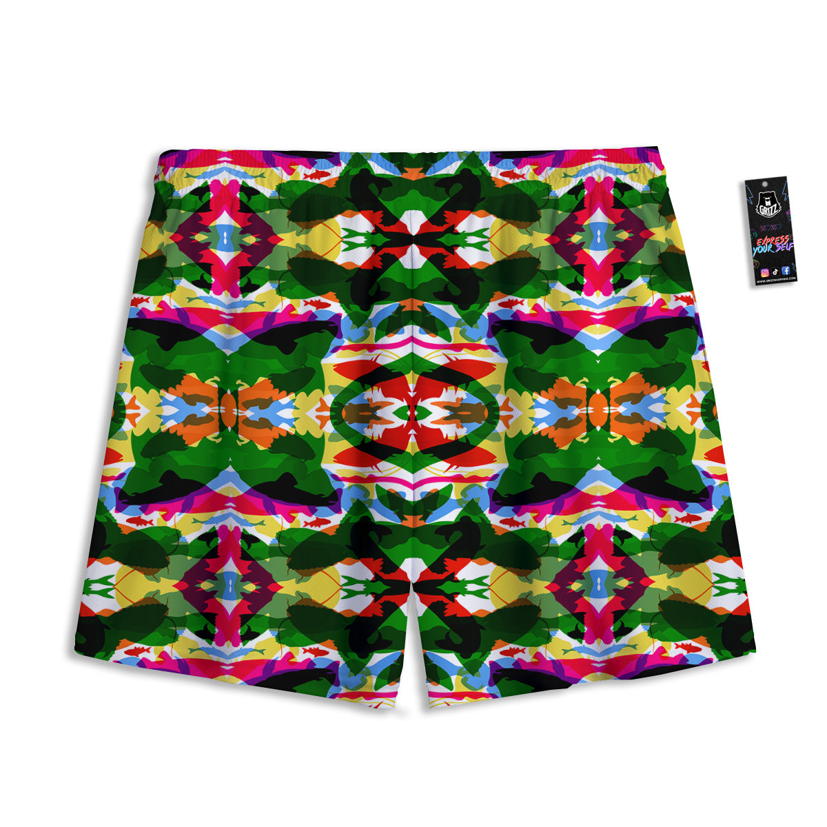 Houndstooth Deep Green Print Pattern Mesh Shorts