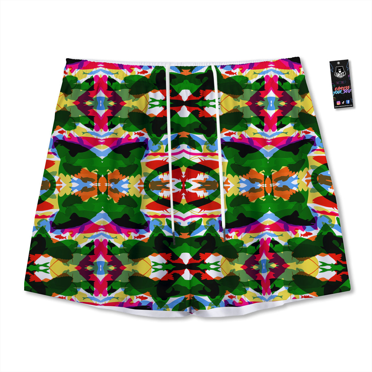 Houndstooth Deep Green Print Pattern Mesh Shorts
