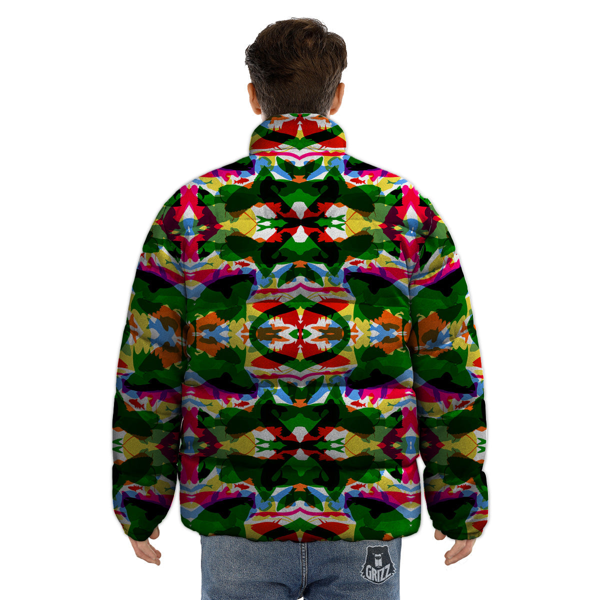 Fish Colorful Abstract Print Pattern Puffer Jacket-grizzshop