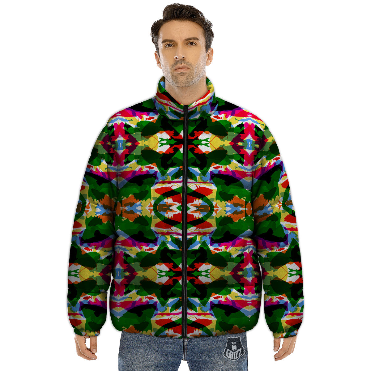 Fish Colorful Abstract Print Pattern Puffer Jacket-grizzshop