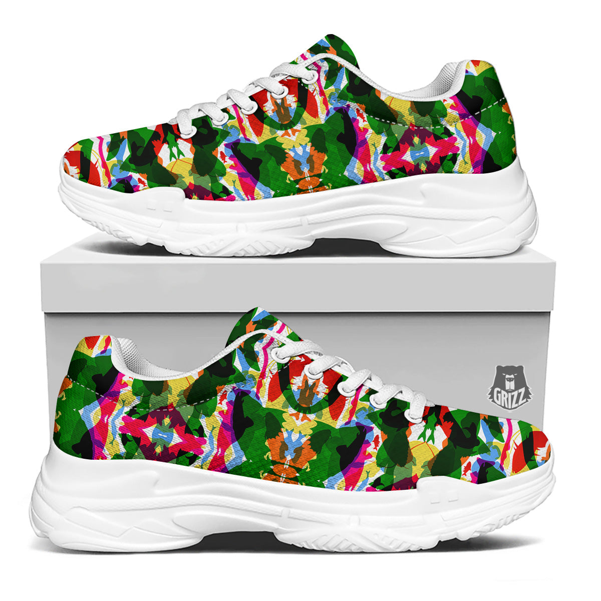 Fish Colorful Abstract Print Pattern White Chunky Shoes-grizzshop