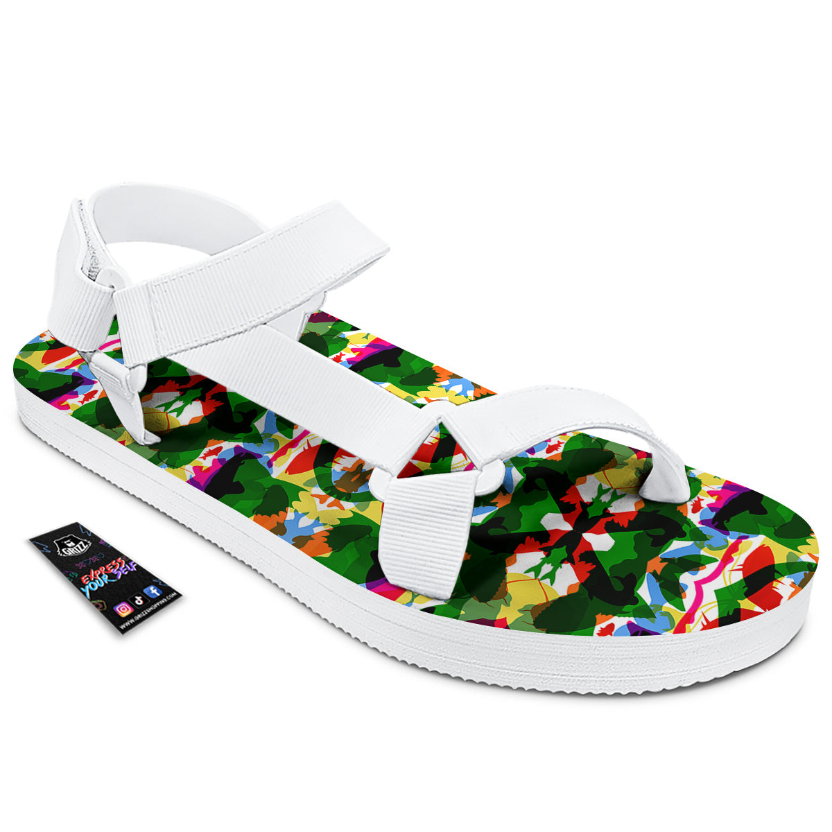 Fish Colorful Abstract Print Pattern White Open Toe Sandals-grizzshop