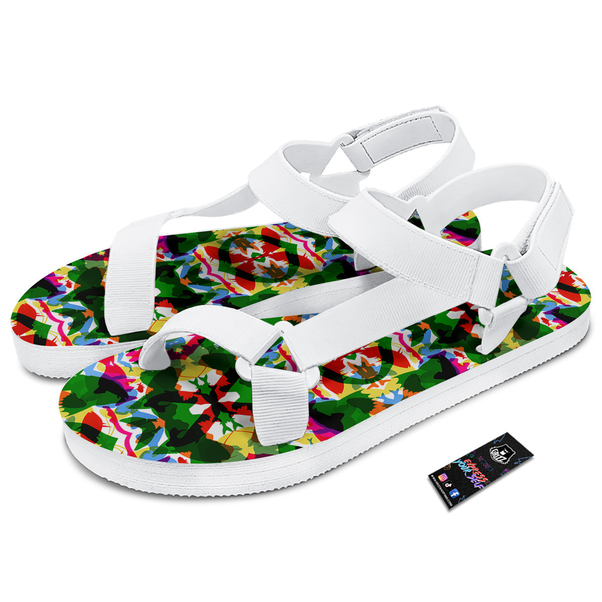 Fish Colorful Abstract Print Pattern White Open Toe Sandals-grizzshop