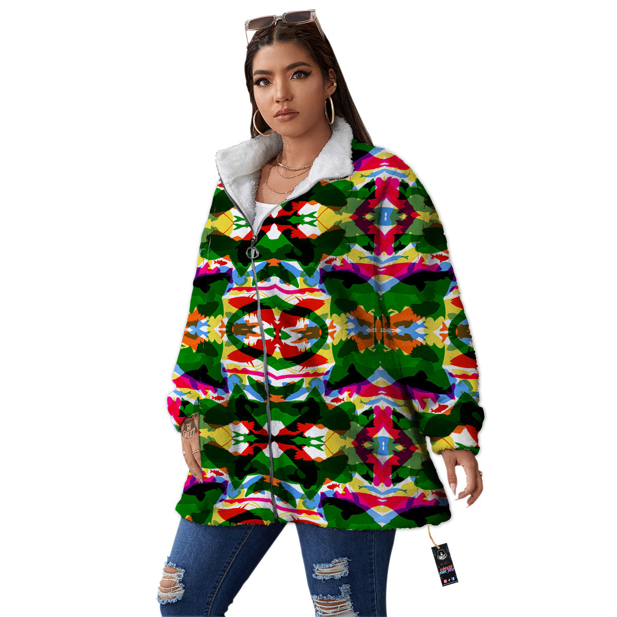 Fish Colorful Abstract Print Pattern Women's Sherpa Jacket-grizzshop