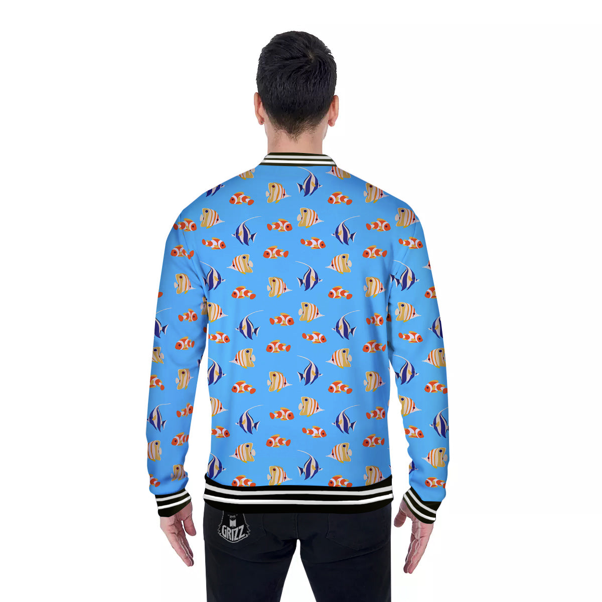 Fish Cute Print Pattern Baseball Jacket-grizzshop