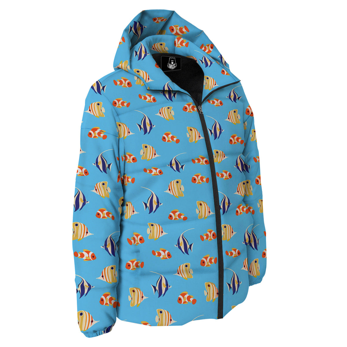 Fish Cute Print Pattern Down Jacket-grizzshop