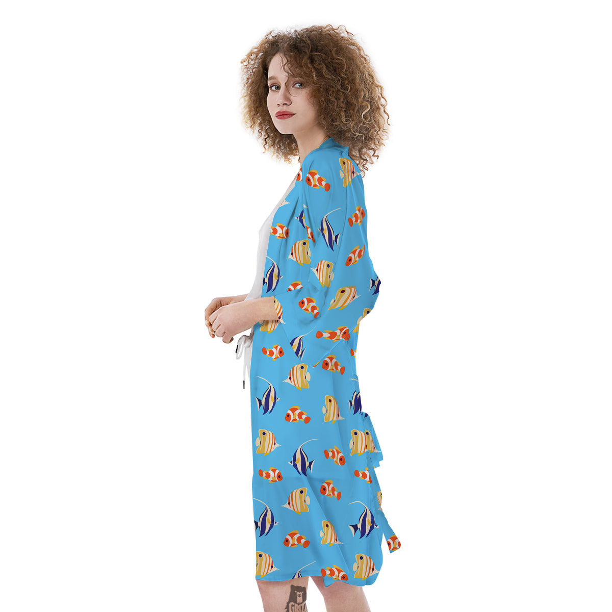 Fish Cute Print Pattern Kimono-grizzshop