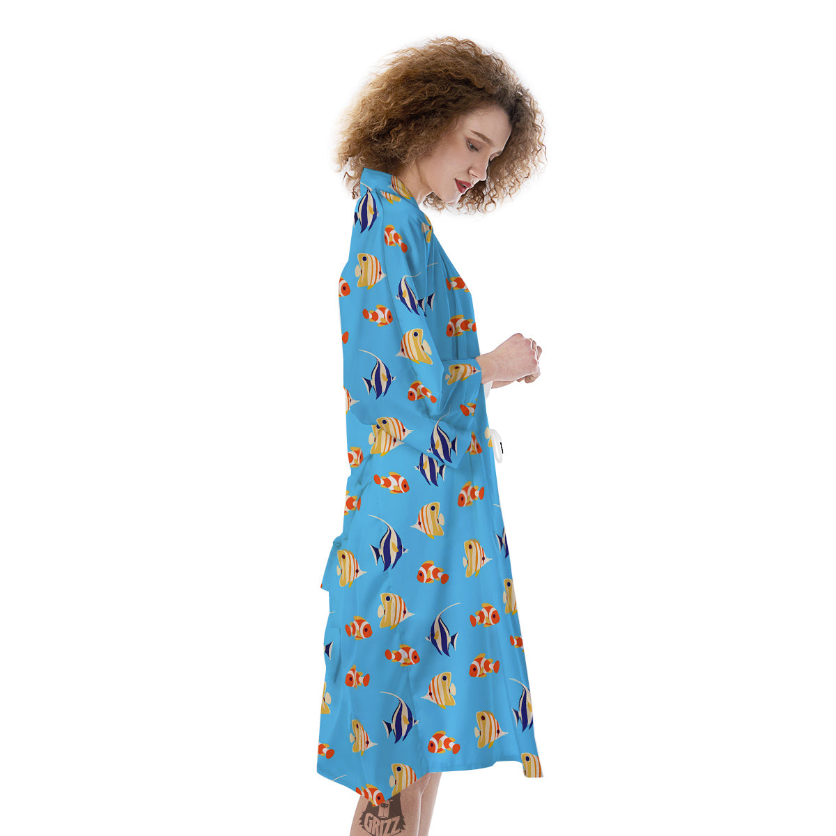 Fish Cute Print Pattern Kimono-grizzshop
