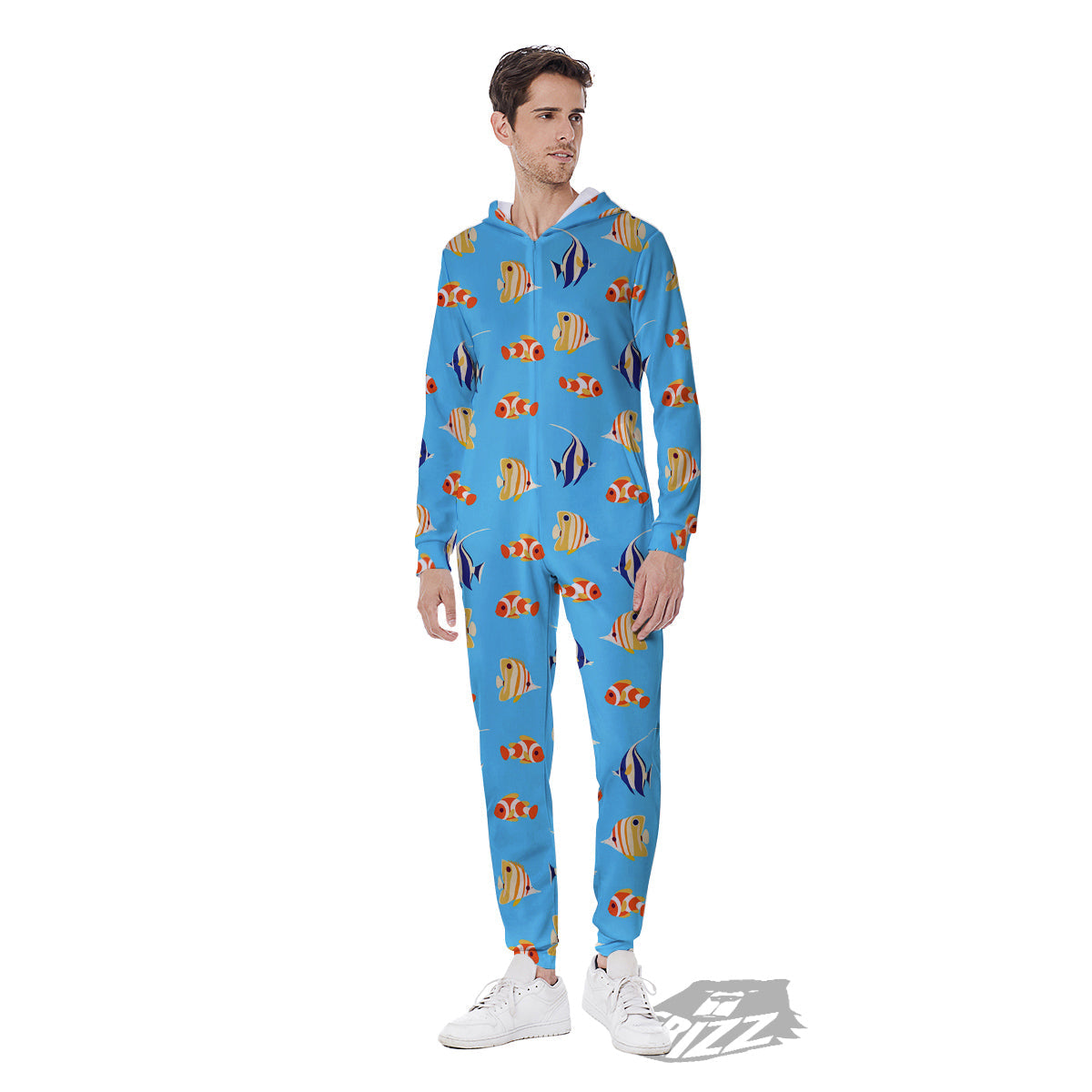 Fish Cute Print Pattern Men's Jumpsuit-grizzshop