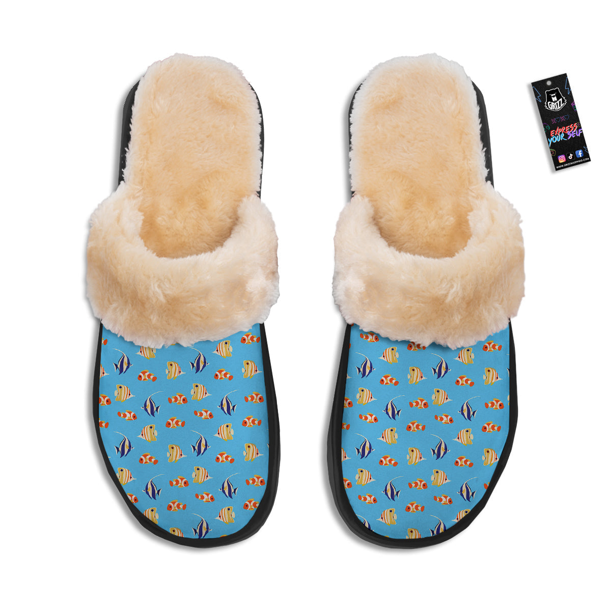 Fish Cute Print Pattern Slippers-grizzshop