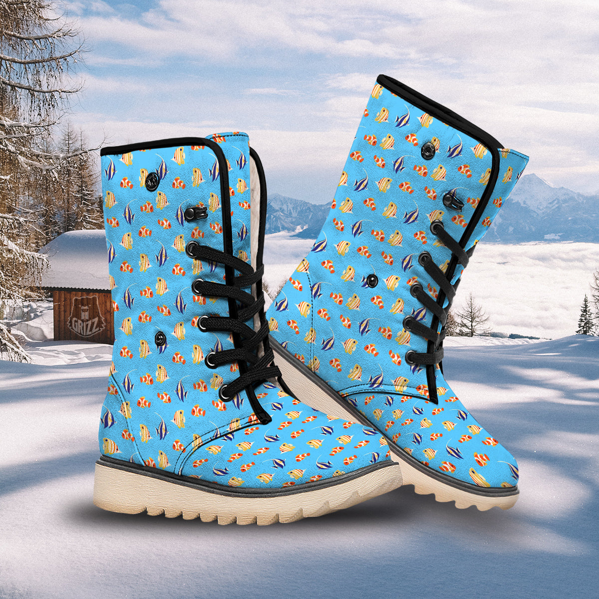 Fish Cute Print Pattern Snow Boots-grizzshop