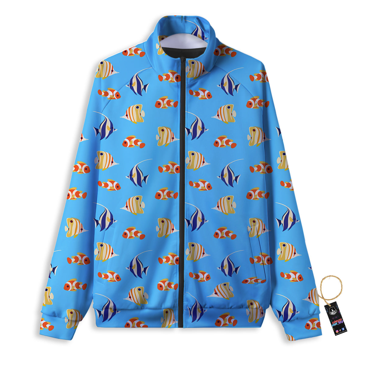 Fish Cute Print Pattern Track Jacket-grizzshop